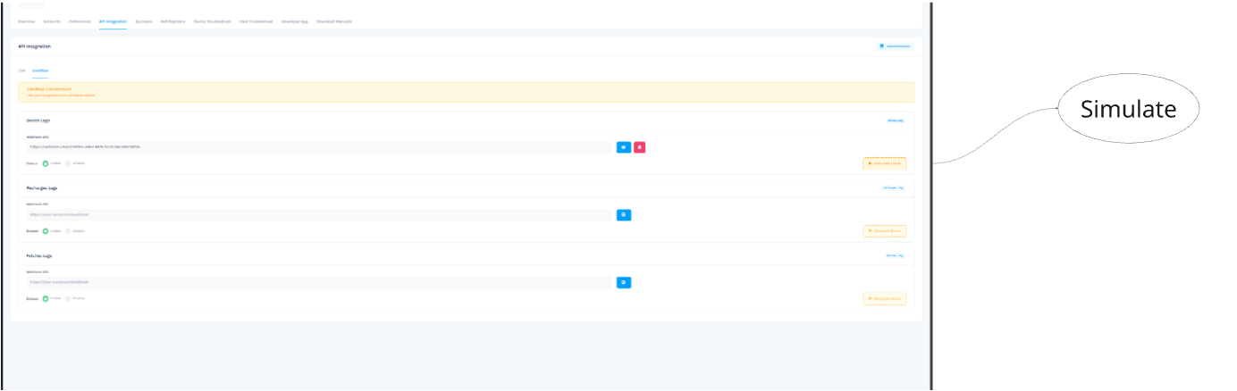 Sandbox Webhook Simulation