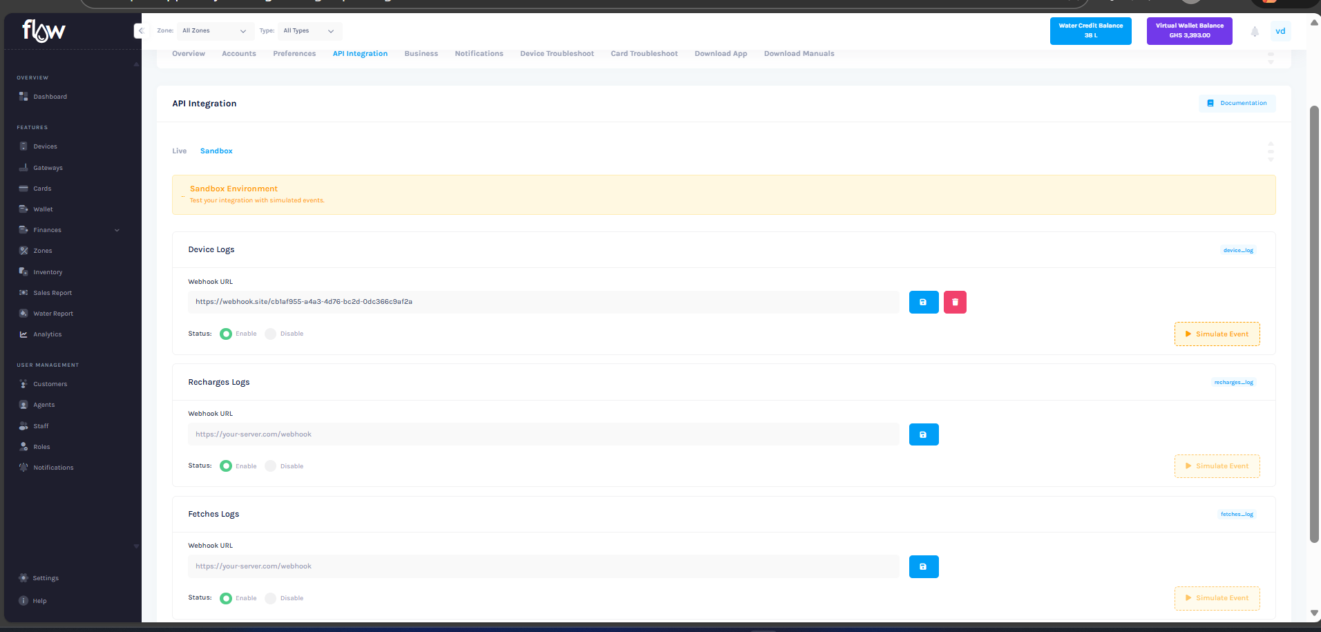 Sandbox Webhook Simulation